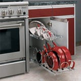 Under-counter storage rack for kitchen pots and pans