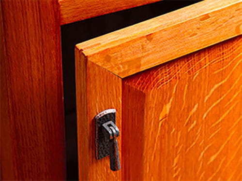 Shop-made raised panel door on a cabinet