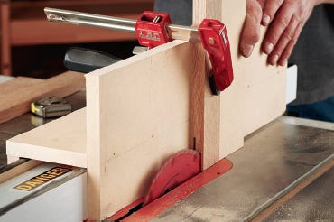 Table saw cuts with shop-made tenoning jig