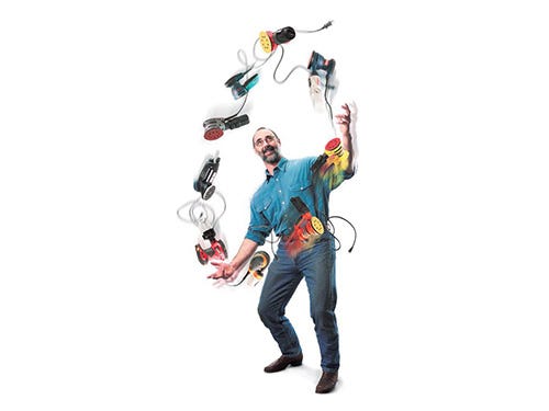 Pretending to juggle ninteen different random orbit sanders