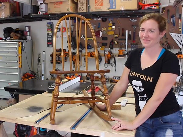 April WIlkerson with her reassembled rocking chair project