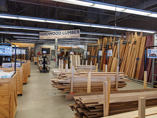 Rockler store offering of hardwood lumber