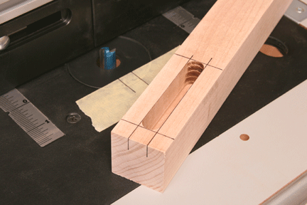 Mortise joint cut with a router