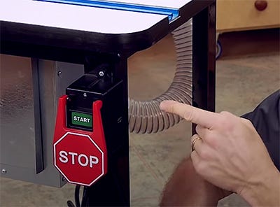 pointing to safety poswer switch on router table