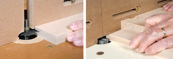 Making router cuts on cabinet doors to create stub tenon