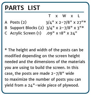 safety screen parts list