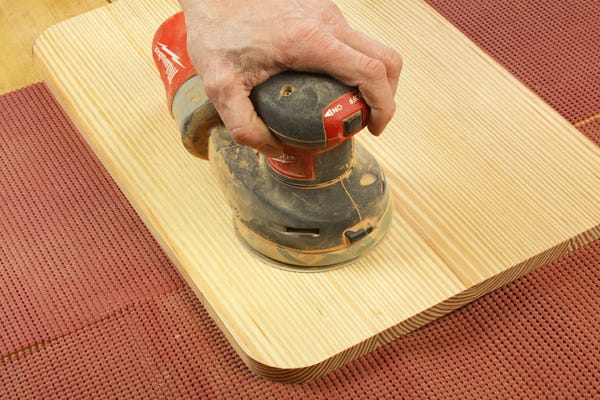 Using random orbit sander to flatten pine cutting board