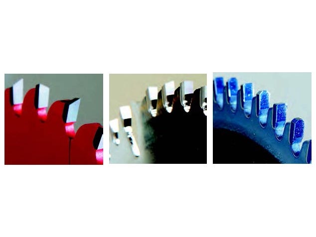 Three different styles of table saw blade teeth
