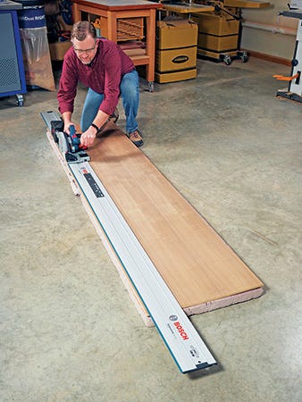 Using long bosch track to cut down large sheet goods