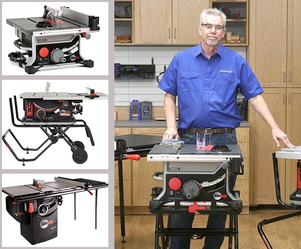 man standing with sawstop table saws