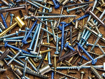 A variety of different types and sizes of wood screw