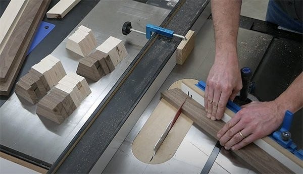 setting up a stand-off block on the table saw fence