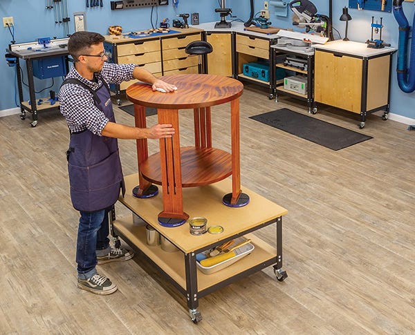 workshop with shop stands
