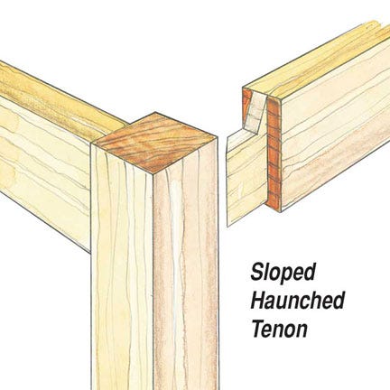 Drawing of a sloped haunch mortise and tenon joint