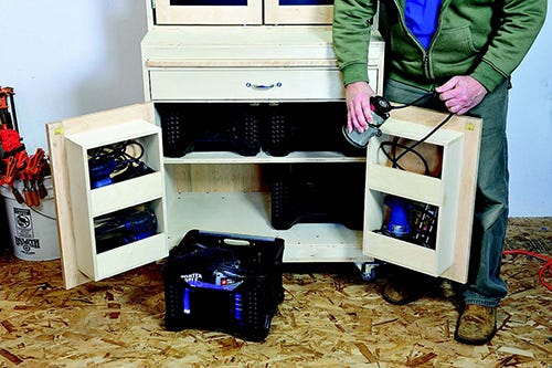 Storage cubbies for handheld power tools