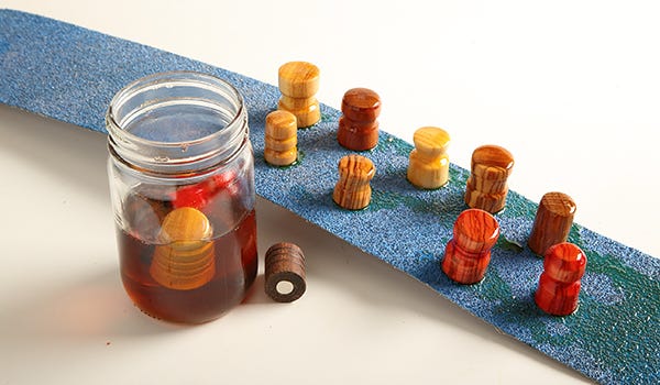 Dipping small turned items in French polish