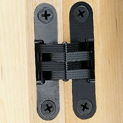 Soss concealed hinge with black finish