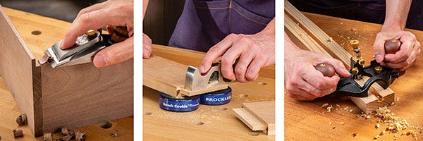 chisel plane, shoulder plane and rabbet plane smoothing wood and cutting a groove