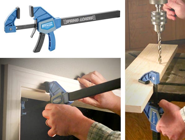 spring-loaded clamps on door molding and drill press