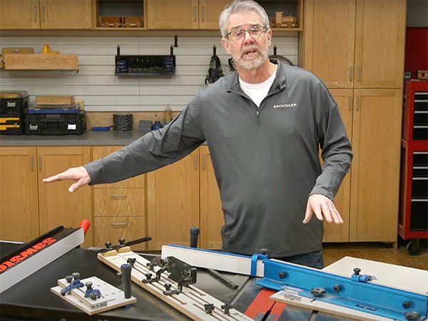 man at table saw with jigs
