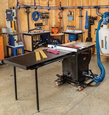 Small shop table saw with extension table