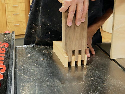 Box joint cut using a stacked dado on a table saw