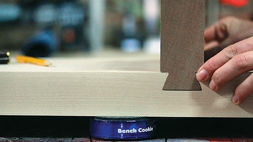 Dry fitting dovetail joint between mini workbench top and legs