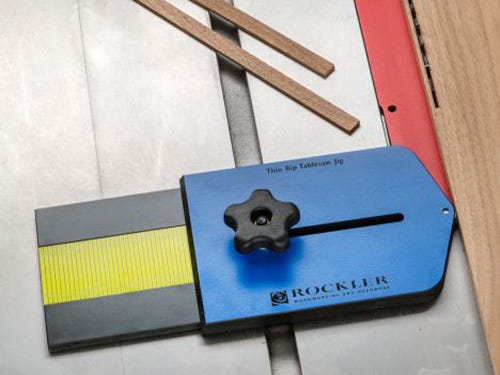 Rockler thin rip table saw jig installed on saw