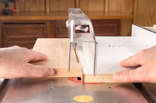 Using a table saw jig to cut thin strips