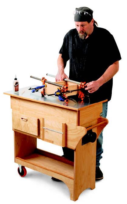 Converting sanding cart into mobile workbench with metal benchtop
