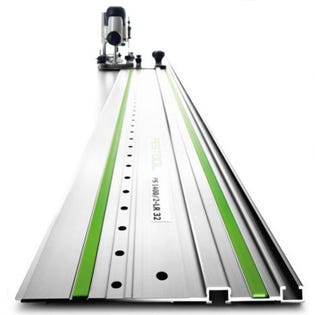 Drilling shelf holes with track saw guide