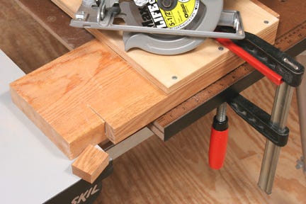 trimmen overhang op cirkelzaag crosscut jig