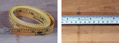 Examples of fabric and bladed-styles of tape measure