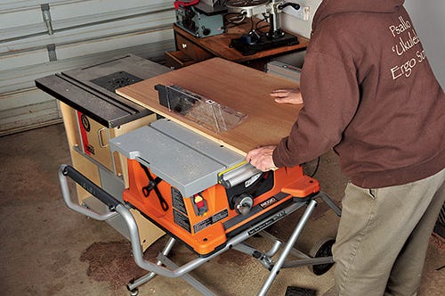Router table functioning as a table saw outfeed table