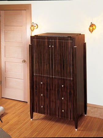 Ruhlmann-style bedroom cabinet layered with macassar ebony veneer