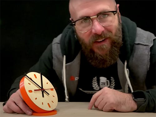 David Picciuto and his wood veneer and acrylic clock