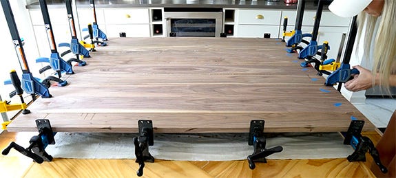 gluing up walnut dining table top