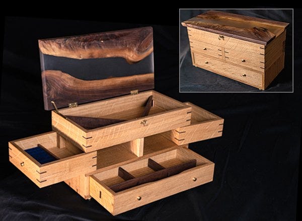 walnut and epoxy jewelry cabinet