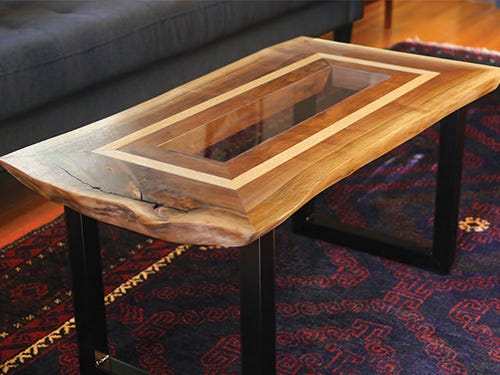 Walnut wood slab with live edges as a coffee table