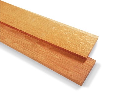 Stack of two pieces of quarter-sawn white oak lumber