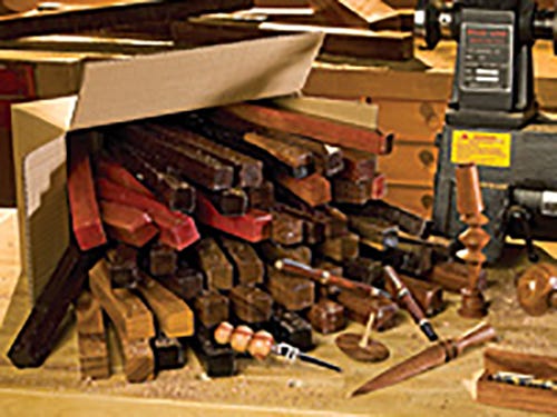 Collection of different types of turning blanks