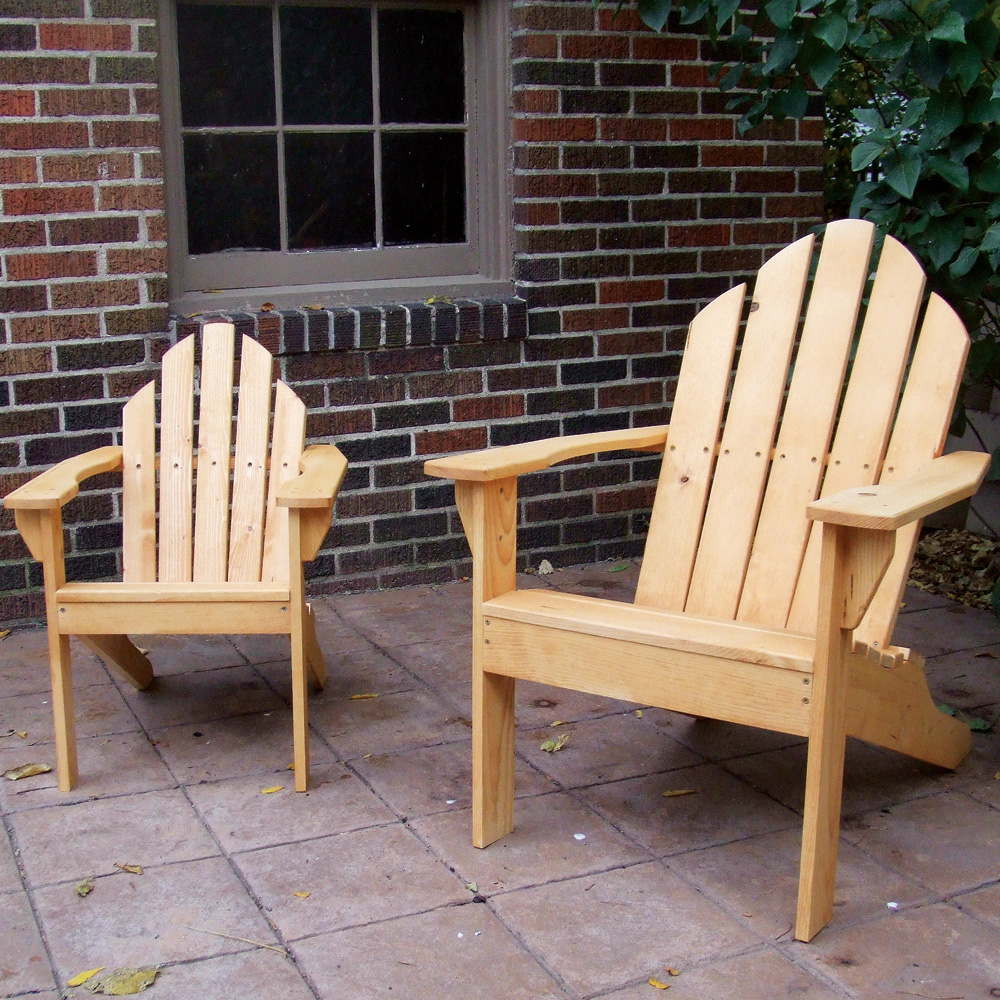 Simple and easy-to-follow adirondack chair plans will have you building classic adirondack chairs in adult and child sizes in one weekend! Includes step-by-step instructional DVD, full-size cardboard templates for both chairs that can be used again and again, and written instructions/detailed part list. Chairs have curved back and seat.