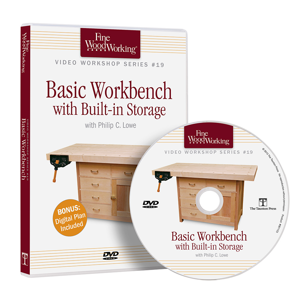In this Fine Woodworking DVD, Philip C. Lowe will show you how to build the workbench that's served him loyally for over 40 years. Thanks to its relatively small footprint, this bench fits easily in most shops and allows you to quickly and easily reach your work from all four sides. Yet despite the small footprint, the design offers loads of storage down below for stowing your favorite tools. While building the workbench, you'll hone your skills on dozens of essential woodworking techniques. Plus, your DVD even comes complete with digital and SketchUp plans! 80 minutes. Episode 1: Joinery Preparation Accurate joinery is impossible to execute without flat, square lumber. Learn how to properly mill your lumber before measuring and cutting to 